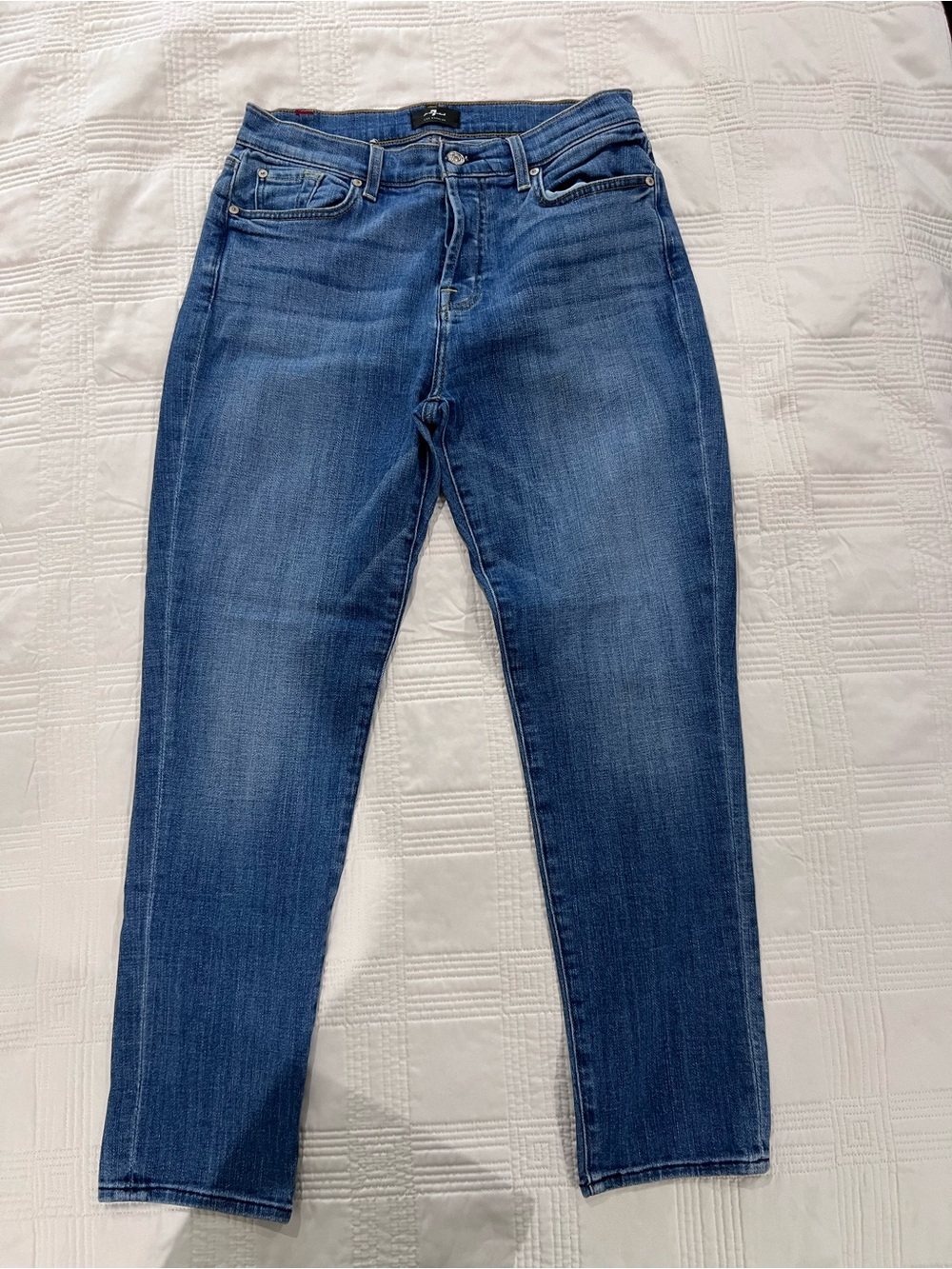 7 For All Mankind Blue Cropped Skinny Jeans
